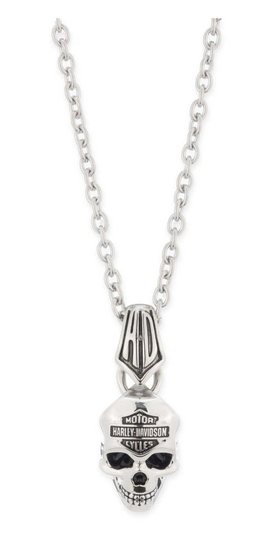 Collana con ciondolo a forma di teschio Bar & Shield da 24 pollici Harley-Davidson® da uomo, in ottone argentato