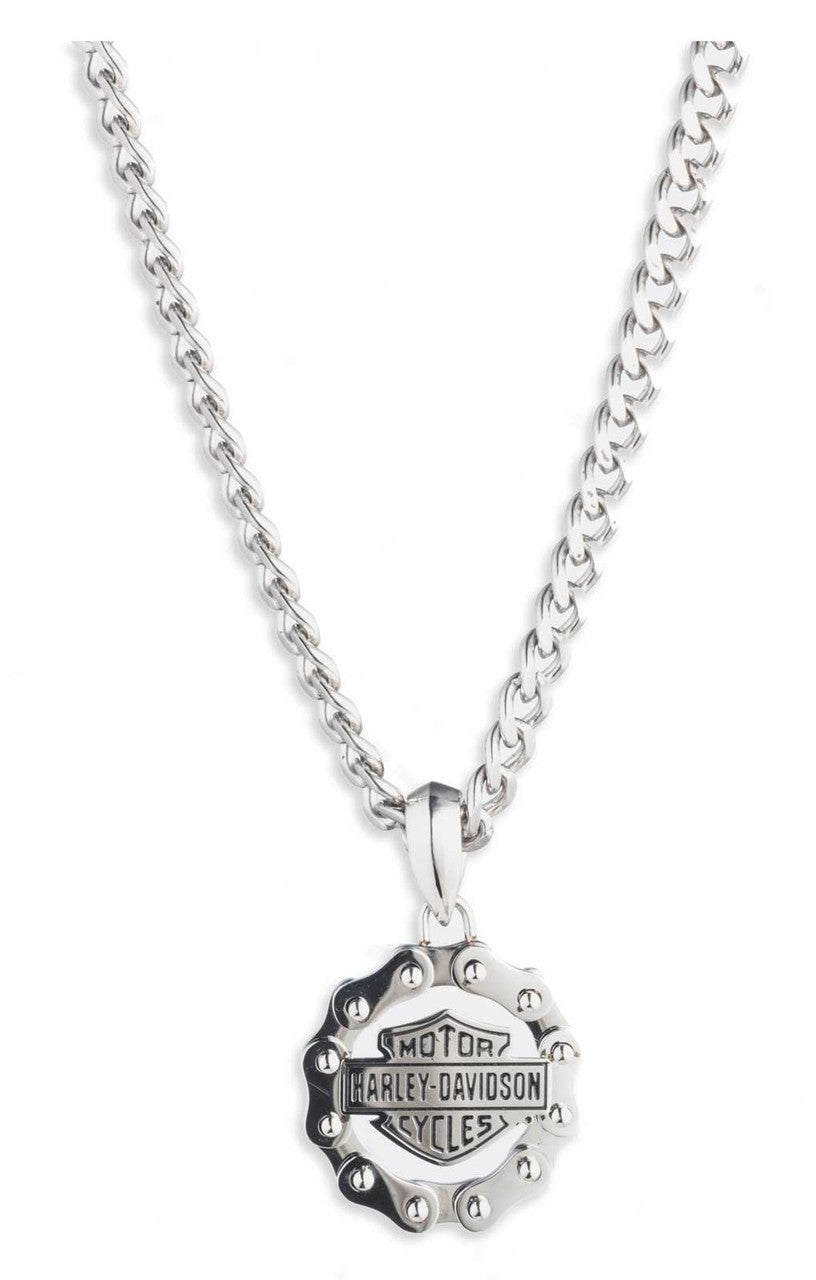 Collana con ciondolo a forma di catena da moto Harley-Davidson® da uomo con logo Bar & Shield in acciaio inossidabile