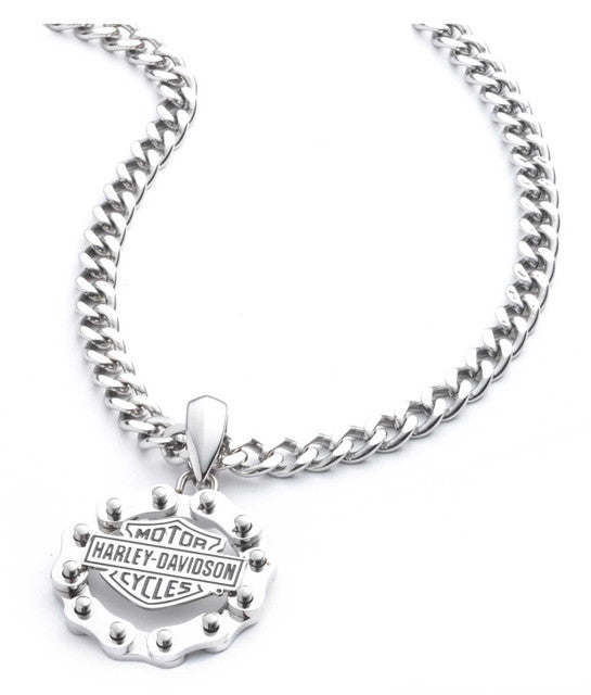 Collana con ciondolo a forma di catena da moto Harley-Davidson® da uomo con logo Bar & Shield in acciaio inossidabile