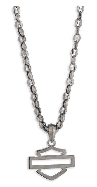 Collana con ciondolo da uomo Harley-Davidson® Open Bar & Shield in acciaio inossidabile ematite