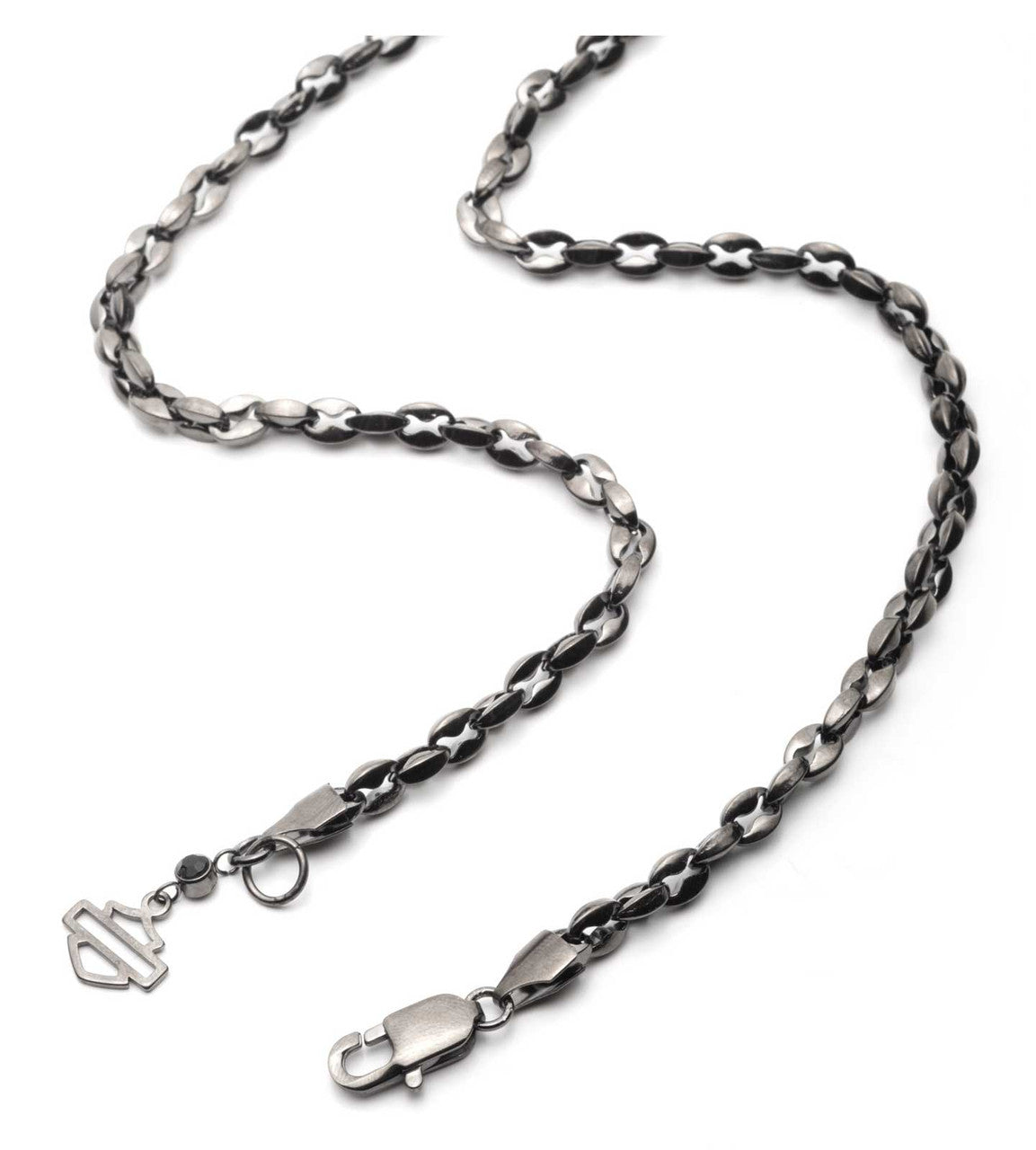 Collana con ciondolo da uomo Harley-Davidson® Open Bar & Shield in acciaio inossidabile ematite