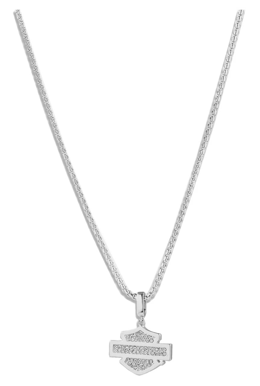 Collana con ciondolo a forma di barra e scudo con cristalli pavé da donna Harley-Davidson®, argento