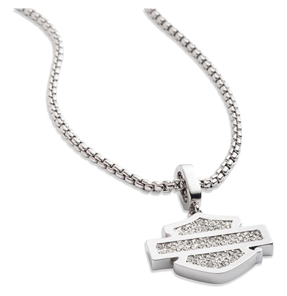 Collana con ciondolo a forma di barra e scudo con cristalli pavé da donna Harley-Davidson®, argento