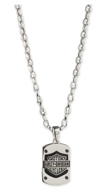 Collana con ciondolo a scudo in pelle da uomo Harley-Davidson® Bar & Shield, argento