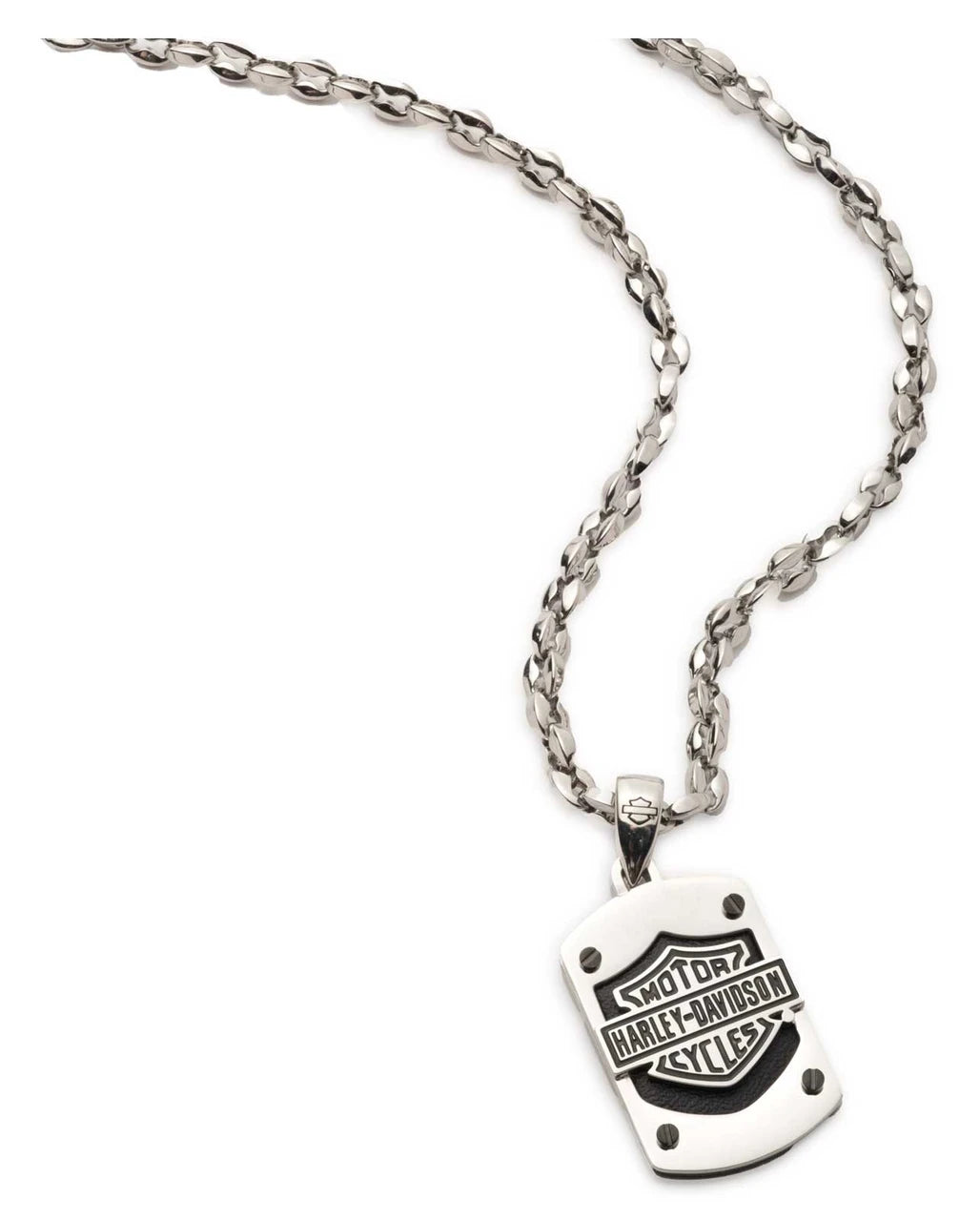 Collana con ciondolo a scudo in pelle da uomo Harley-Davidson® Bar & Shield, argento