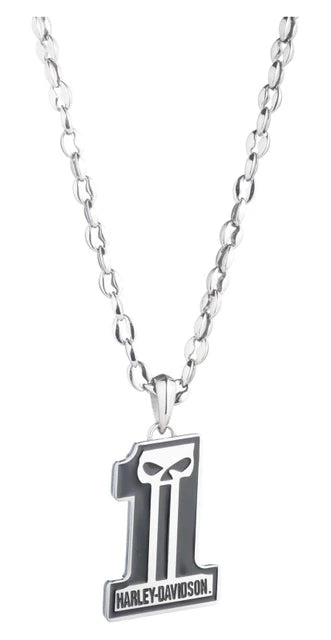 Collana con ciondolo a forma di teschio Willie G #1 da uomo Harley-Davidson®, nera/argento