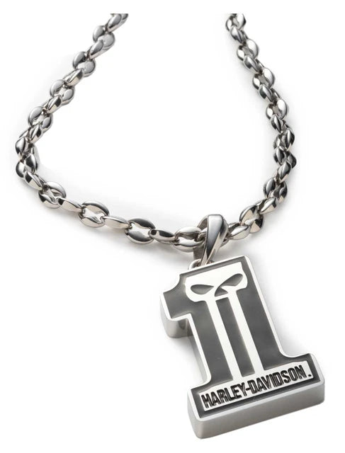 Collana con ciondolo a forma di teschio Willie G #1 da uomo Harley-Davidson®, nera/argento