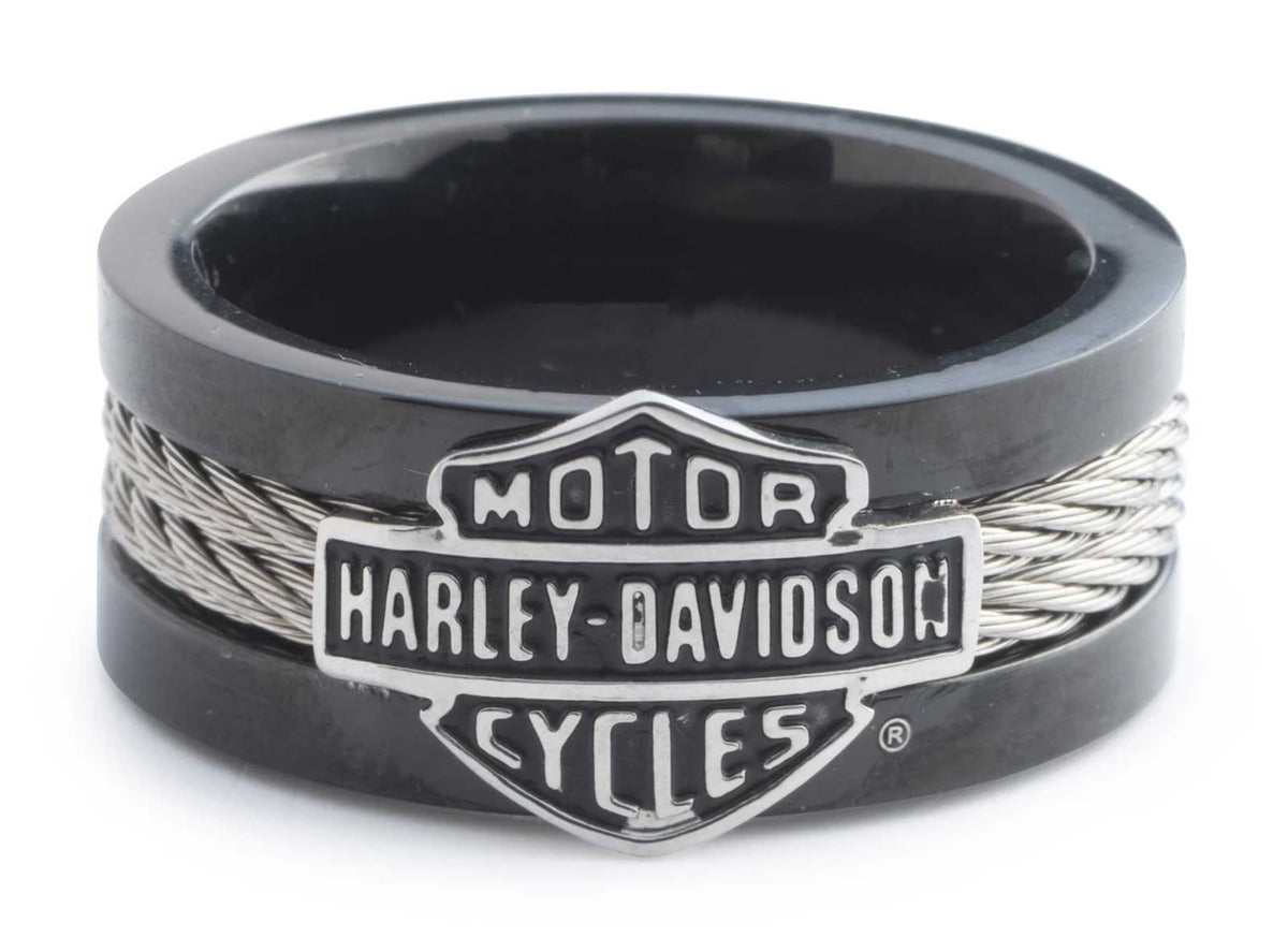 Anello da uomo Harley-Davidson® con logo Bar & Shield in acciaio inossidabile nero