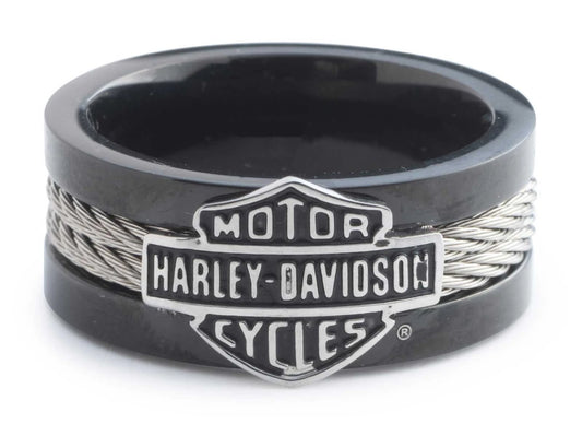 Anello da uomo Harley-Davidson® con logo Bar & Shield in acciaio inossidabile nero