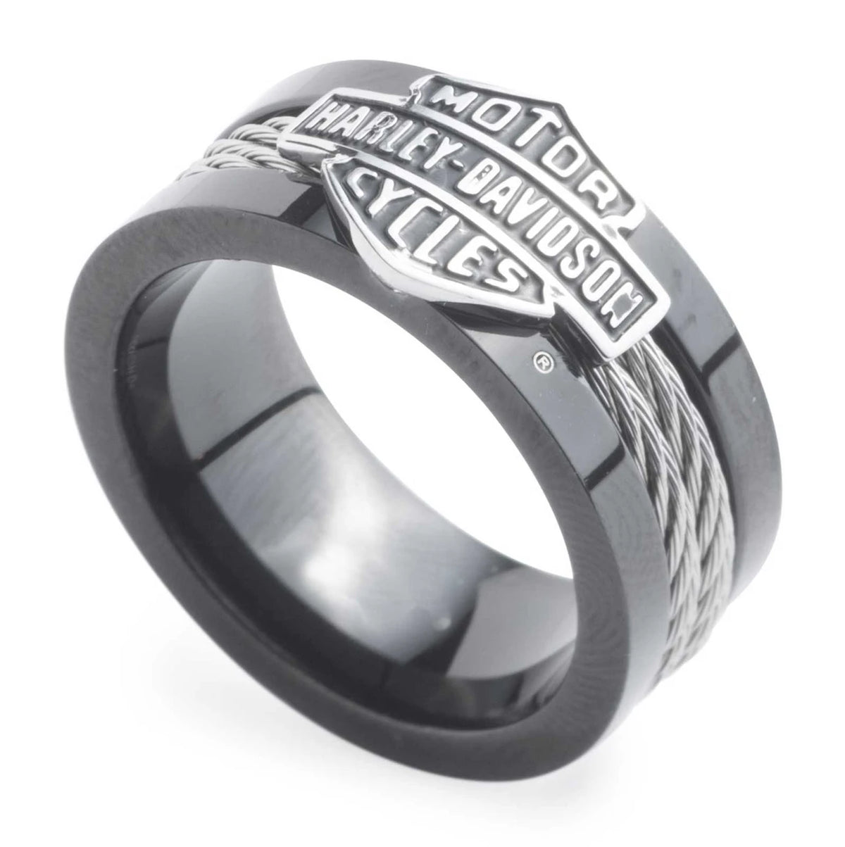 Anello da uomo Harley-Davidson® con logo Bar & Shield in acciaio inossidabile nero
