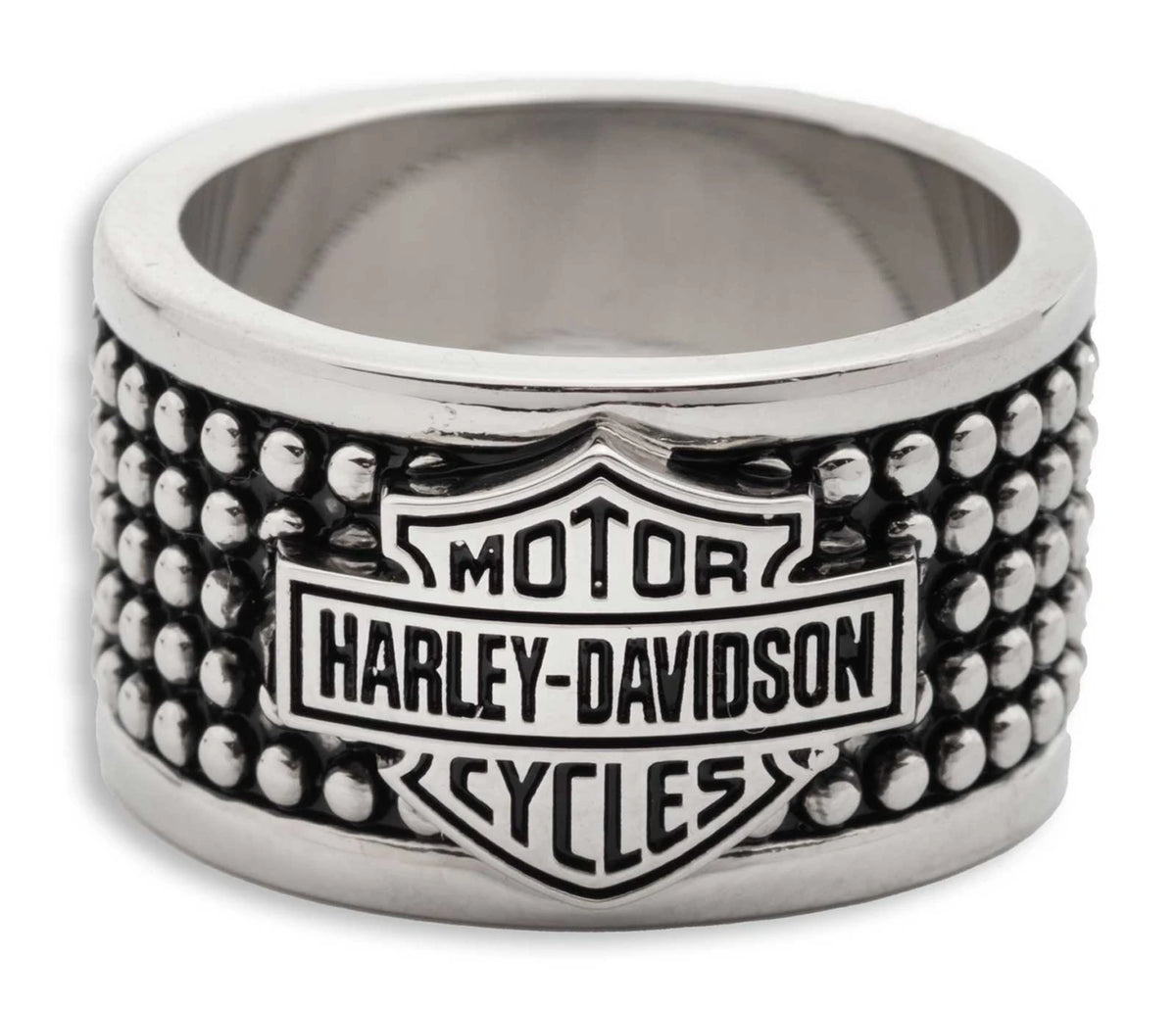Anello da uomo Harley-Davidson® con logo Bar & Shield, in acciaio inossidabile, colore argento