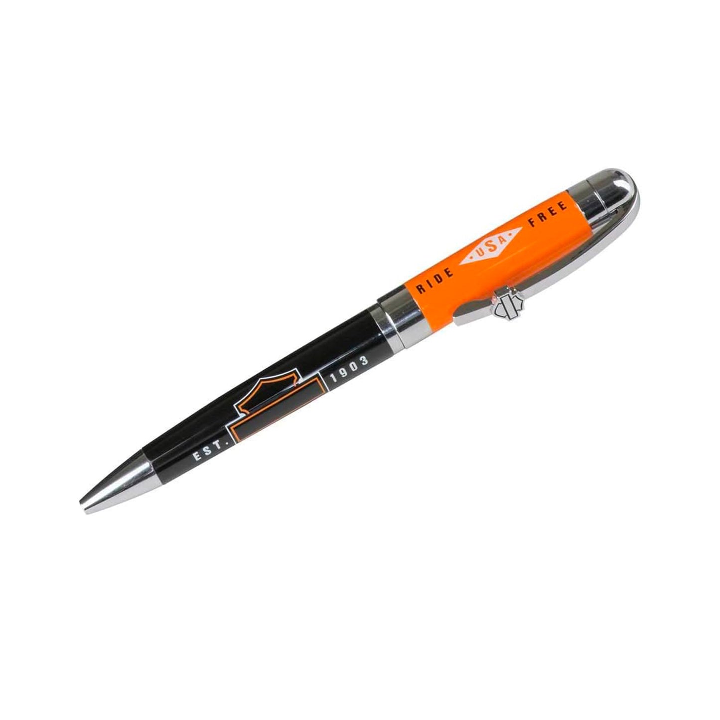 Penna a inchiostro nero Harley-Davidson® Ride Free con scatola regalo arancione