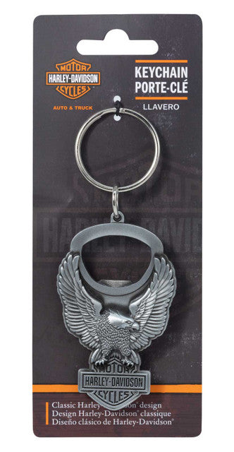 Portachiavi apribottiglie con aquila ad ali spiegate Harley-Davidson® - Finitura nichel anticato