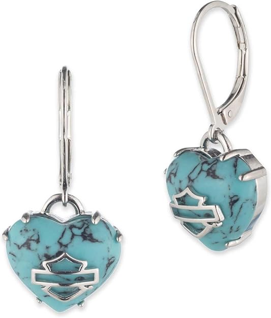 Orecchini pendenti a forma di cuore con logo Bar & Shield turchese da donna Harley-Davidson