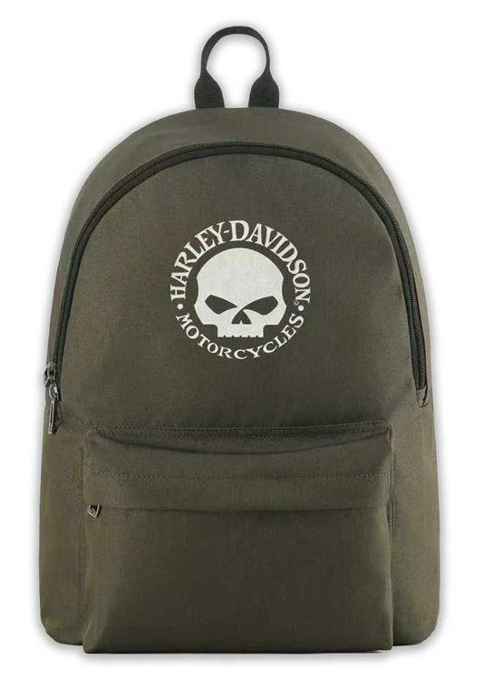 Zaino resistente Harley-Davidson® Rugged Willie G Skull Graphic, verde militare