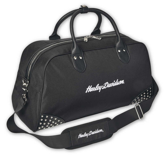 Borsa sportiva da donna Harley-Davidson® con scritta 3D HD e borchie, colore nero Moonshadow