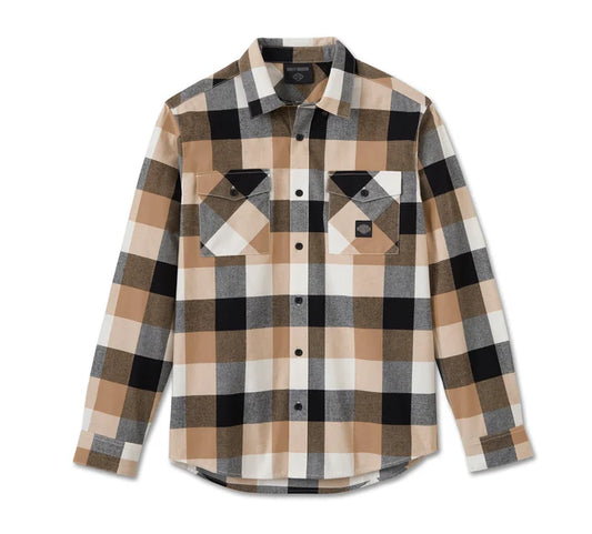 Camicia in flanella a maniche lunghe Essence - Plaid - Harley Black & Tannin