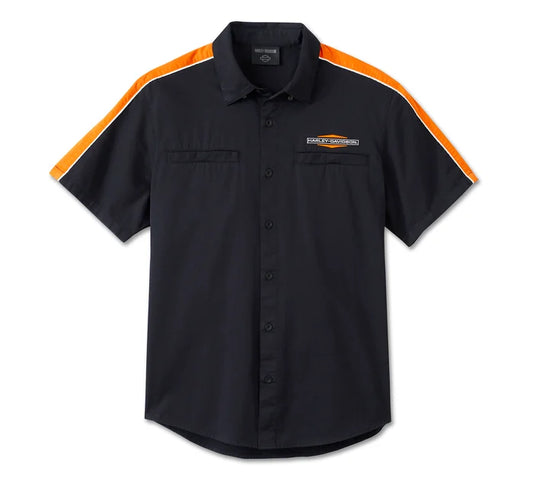 Camicia a maniche corte Stacked Bar & Shield da uomo - Colorblock - Harley Black e Harley Orange