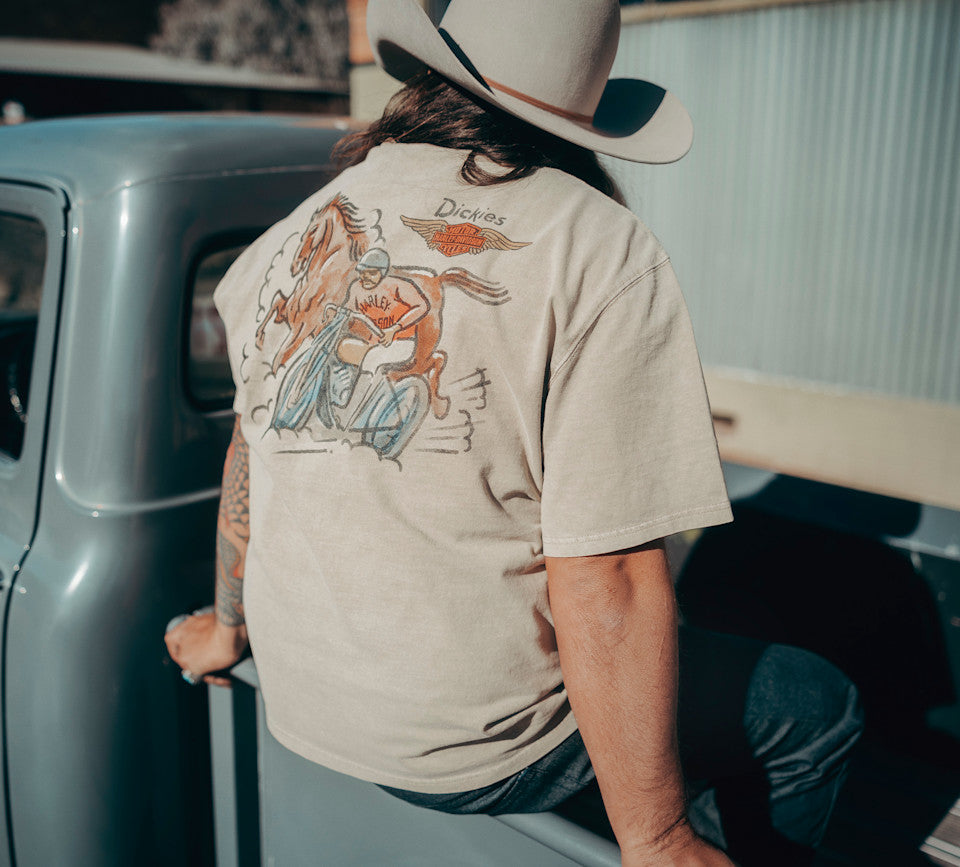Maglietta tinta a pigmento Dickies x H-D Horsepower Heavyweight - Khaki