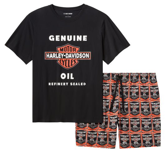 Set pigiama corto Harley-Davidson Oil Can Bar & Shield nero