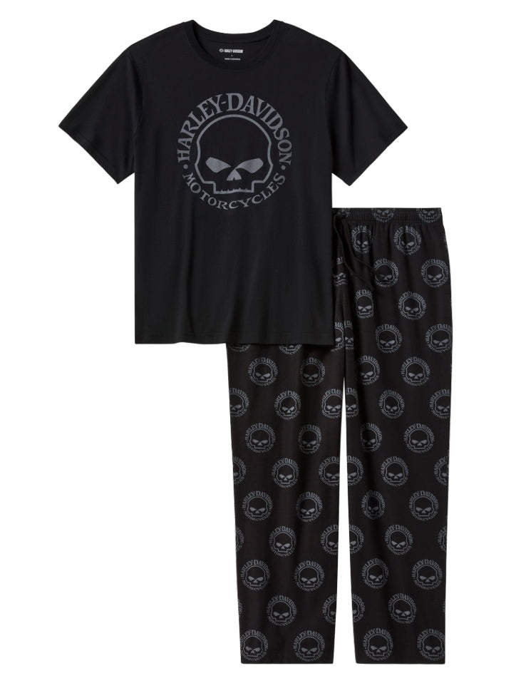 Set pigiama a maniche corte Harley-Davidson Willie G Skull, nero