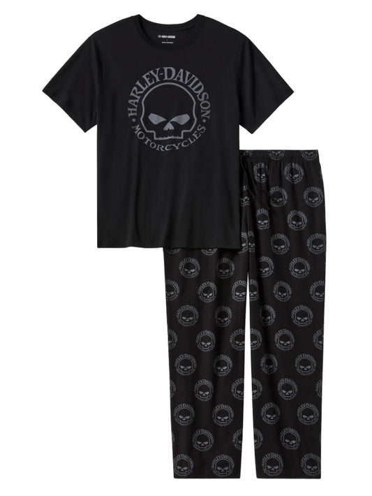 Set pigiama a maniche corte Harley-Davidson Willie G Skull, nero