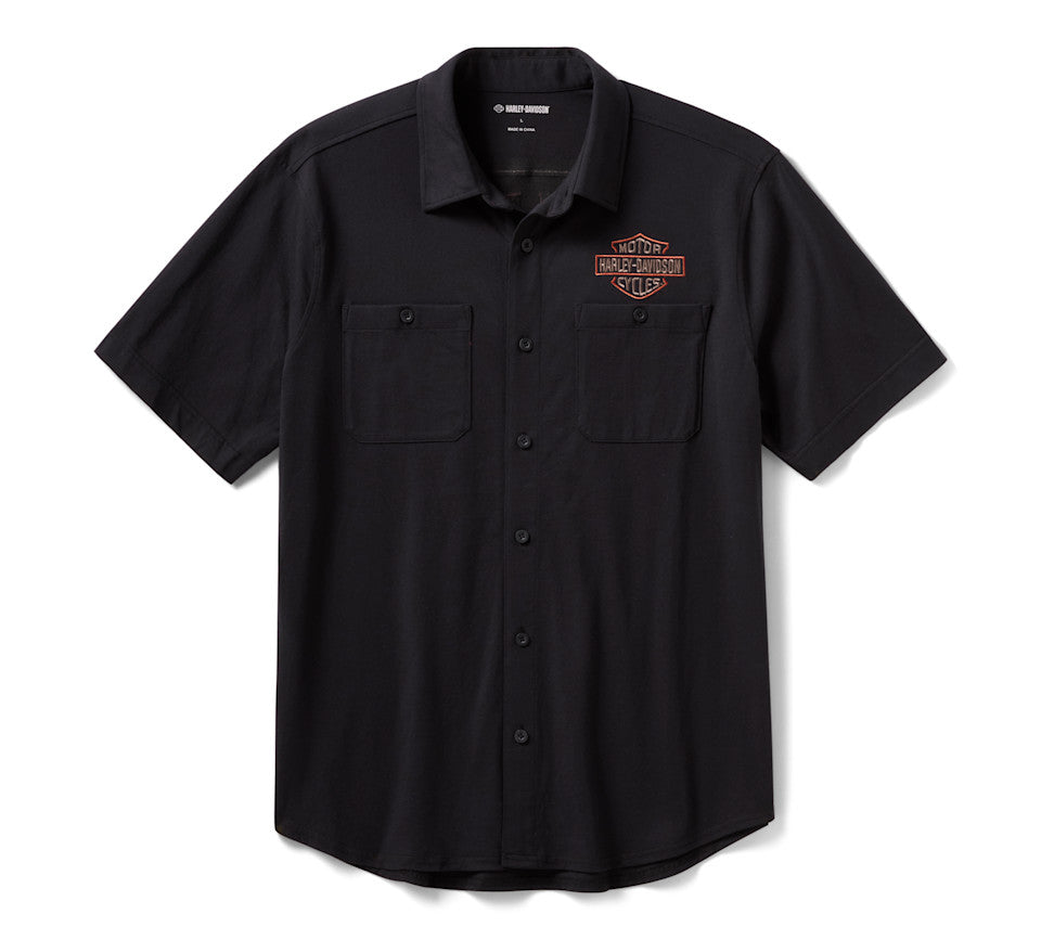 Camicia da uomo vintage in jersey con bottoni - Harley Black