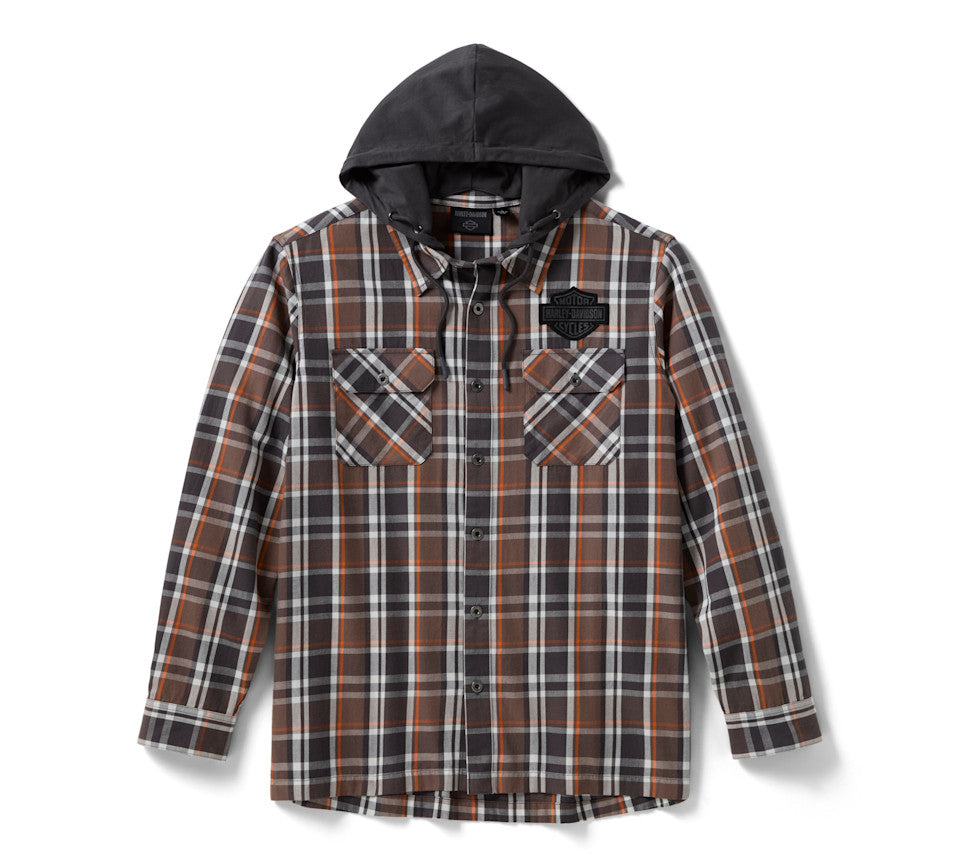 Camicia da uomo vintage a maniche lunghe con cappuccio