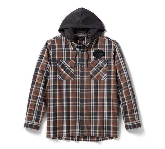 Camicia da uomo vintage a maniche lunghe con cappuccio