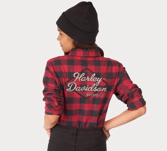 Camicia da donna retrò Buffalo Plaid - YD Plaid - Rosso tibetano