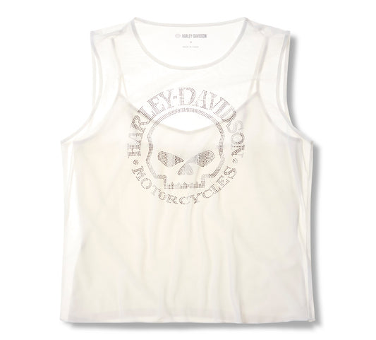 Top in rete Willie G Skull Bling da donna - Cloud Dancer
