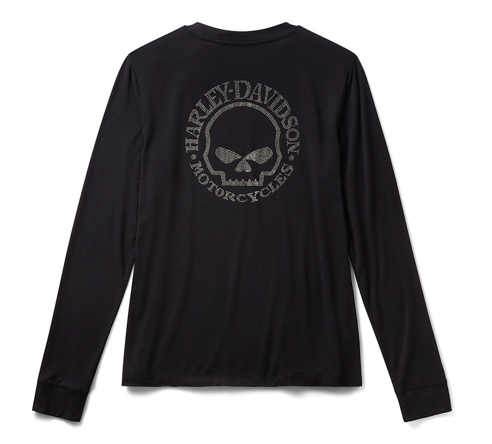 Maglia a maniche lunghe Willie G Skull Bling da donna - Harley Black