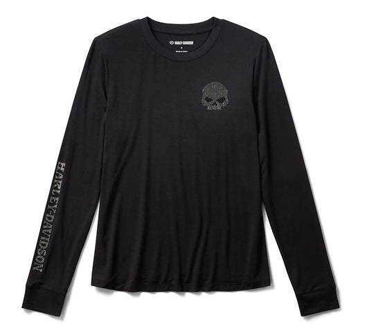 Maglia a maniche lunghe Willie G Skull Bling da donna - Harley Black