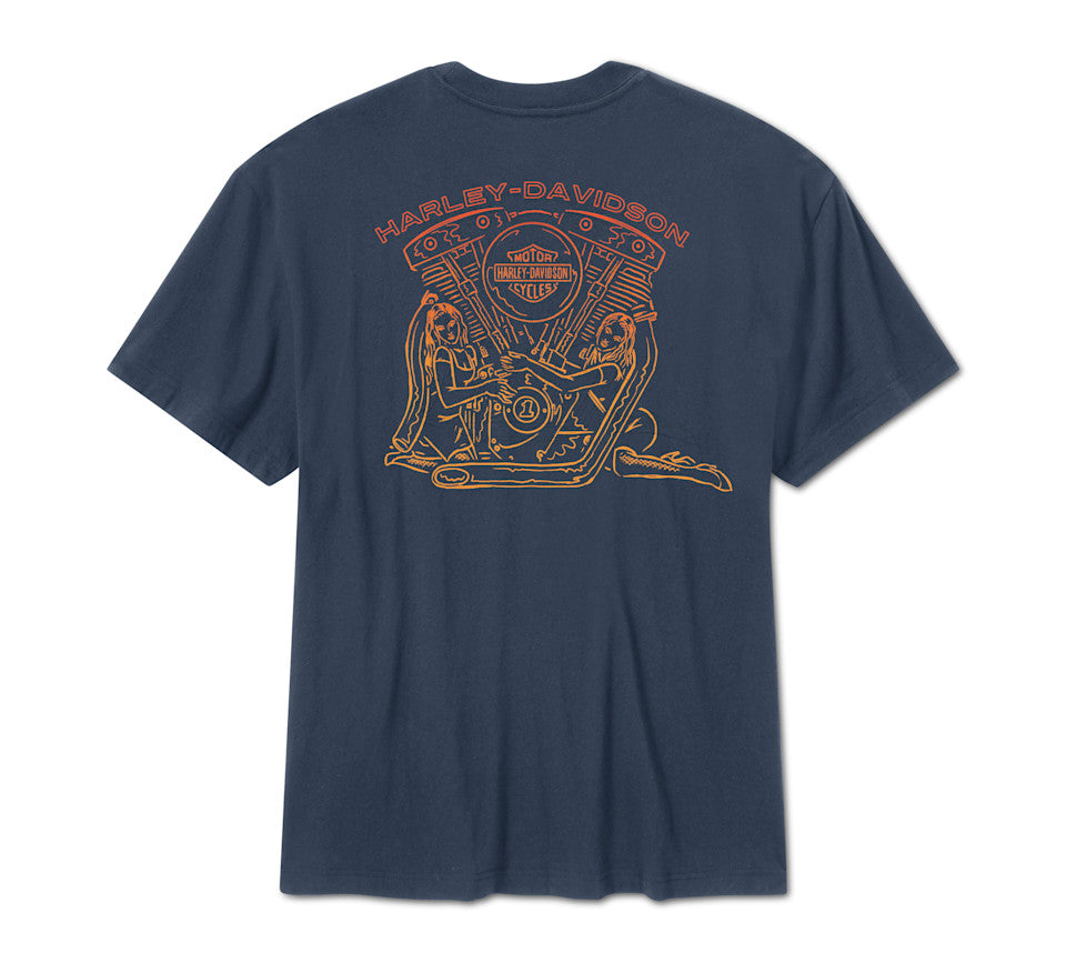 Maglietta a maniche corte da uomo H-D Engine Twins - Mood Indigo