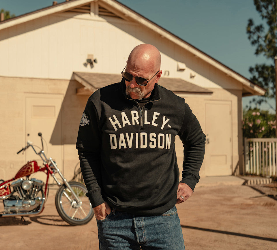 Felpa da uomo H-D Essential con cerniera a 1/4 - Harley Black