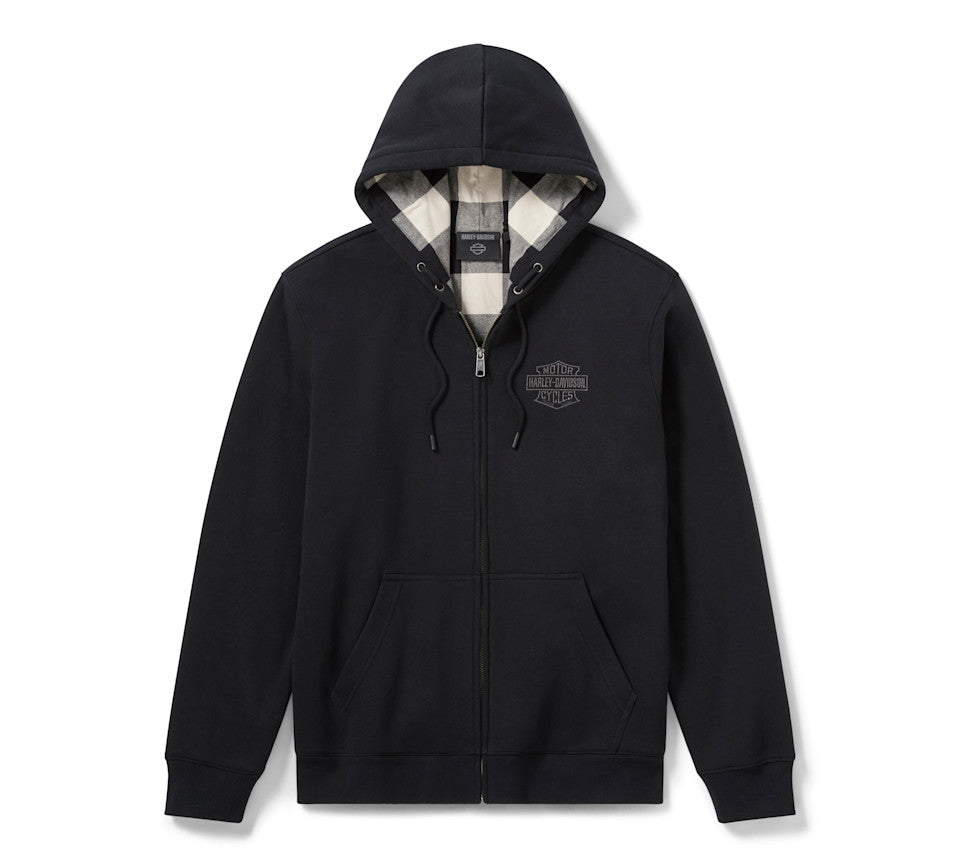 Felpa con cappuccio e zip da uomo H-D American Classic foderata in flanella - Harley Black