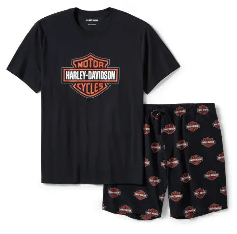 Set di pantaloncini da pigiama Harley-Davidson con stampa Bar & Shield, neri