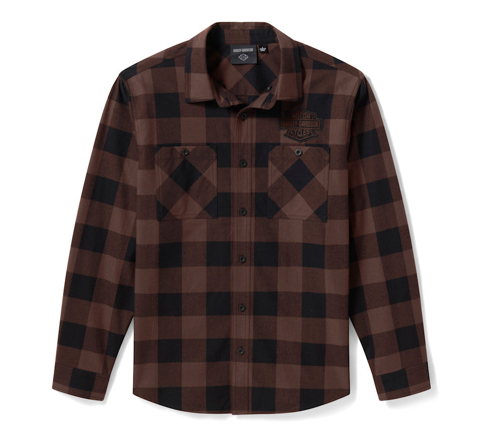 Camicia da uomo HD American Classic Buffalo Check in flanella - Caffè e nero Harley