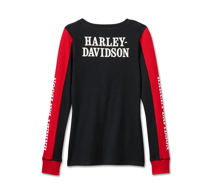 Henley con bottoni automatici Bar & Shield da donna - Colorblock - Harley Black