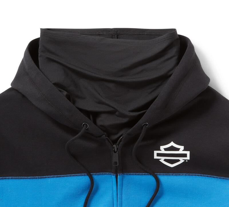 Felpa con cappuccio e zip Harley-Davidson HD Tech Gaiter nera/blu