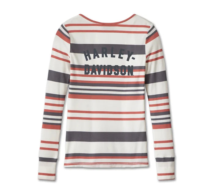 Maglia Henley Forever Fierce Stripe da donna - Striscia tinta in filo - Light Mahogany