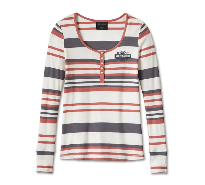 Maglia Henley Forever Fierce Stripe da donna - Striscia tinta in filo - Light Mahogany