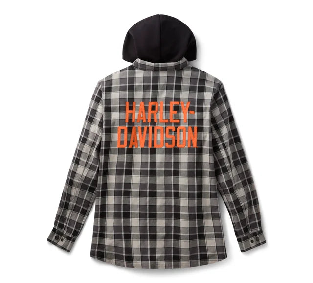 Camicia a maniche lunghe con cappuccio a quadri da uomo