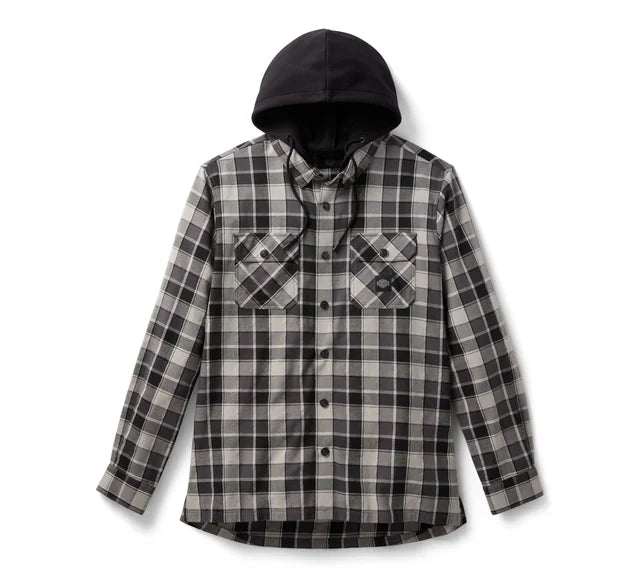 Camicia a maniche lunghe con cappuccio a quadri da uomo