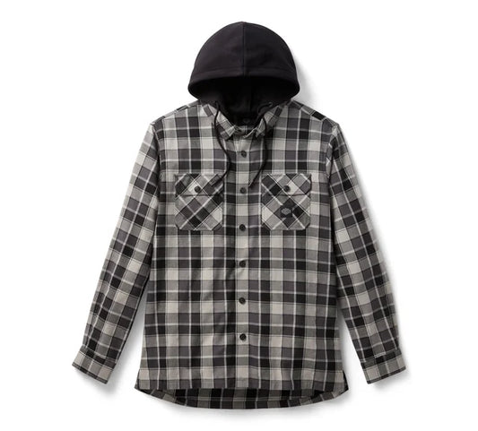 Camicia a maniche lunghe con cappuccio a quadri da uomo