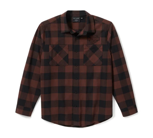 Flanella Bar & Shield Buffalo Check da uomo - Plaid - Harley Black & Coffee