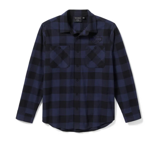 Flanella Bar & Shield Buffalo Check da uomo - Plaid - Mood Indigo/Harley Black