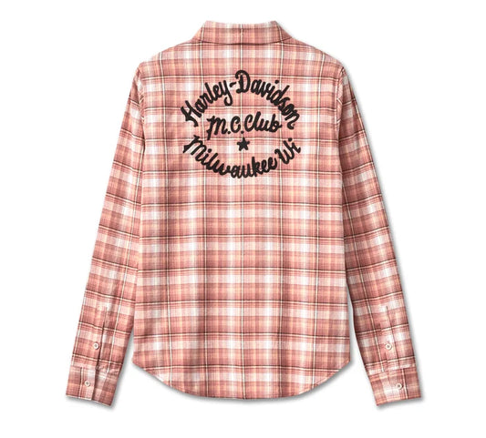 Camicia di flanella Retro Club Crew da donna - Plaid tinto in filo - Light Mahogany