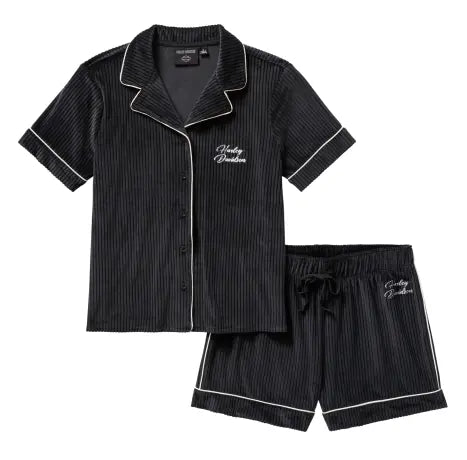 Harley-Davidson Pigiama corto da donna in velluto nero