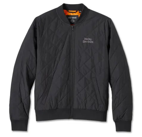 Giacca bomber da donna Harley-Davidson Old English Rose trapuntata nera